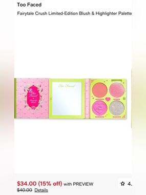 Too Faced Fairytale Crush Blush and Highlighter Palette